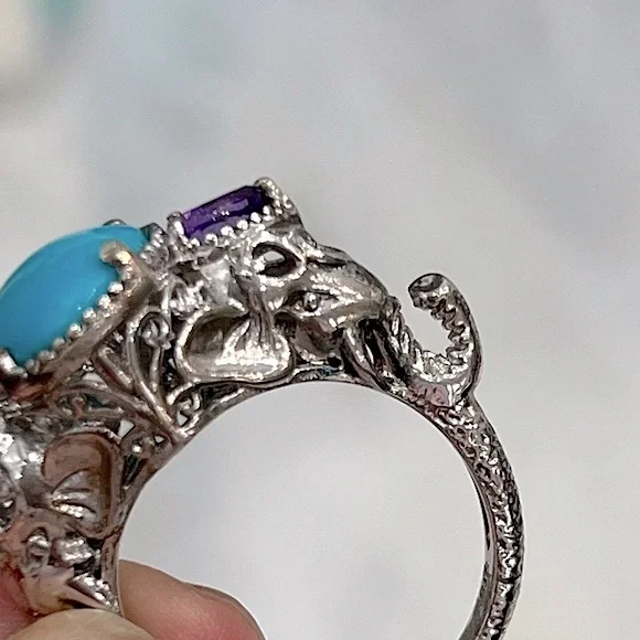 Arizona Sleeping Beauty Turquoise AmethystElephant Head Sterling Silve…